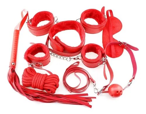 Kit De Sujecion De Cuero Bondage (rojo y negro)